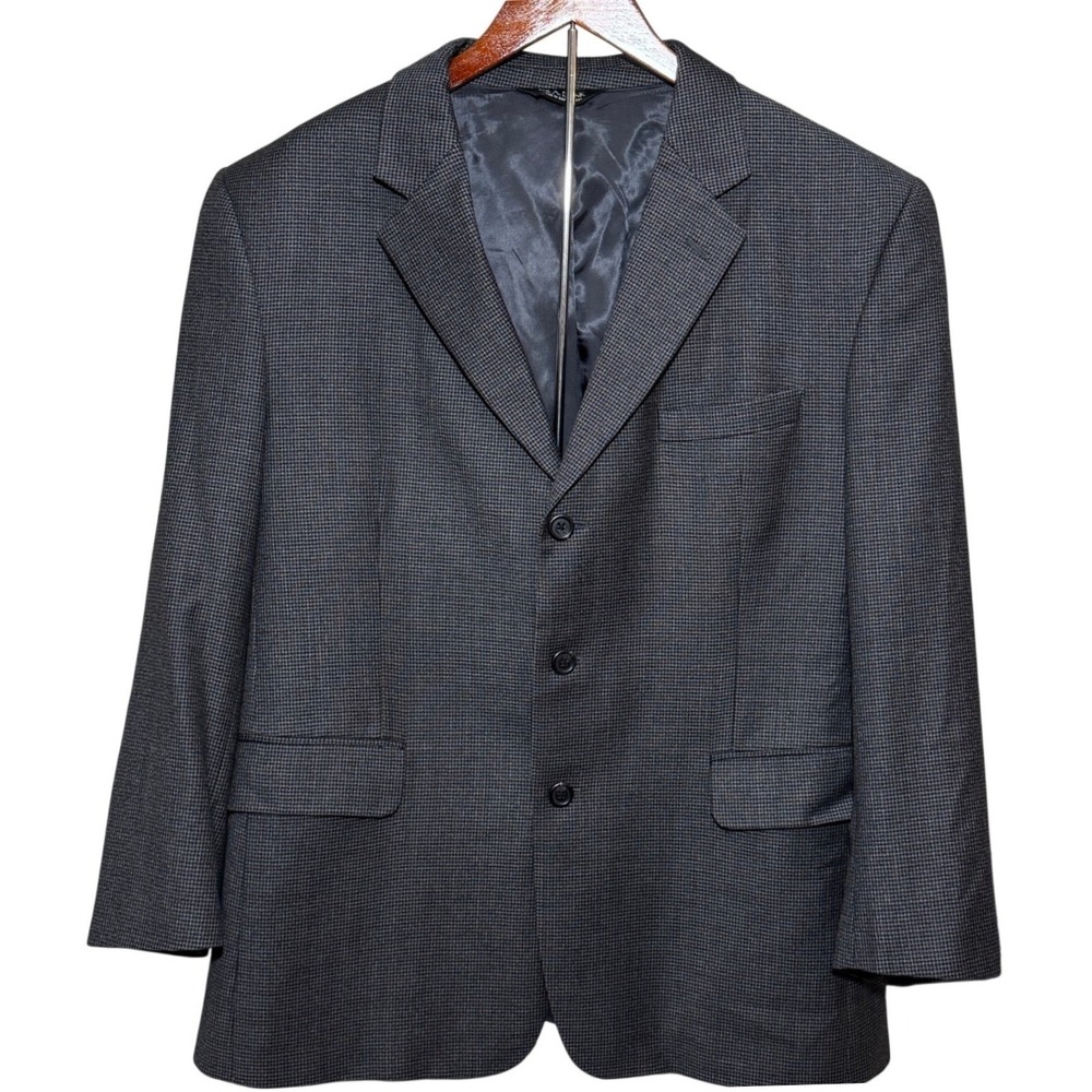 JOS A BANK 100% Wool Blazer Sport Coat Mens 44S Gray Houndstooth 3-Button Jacket